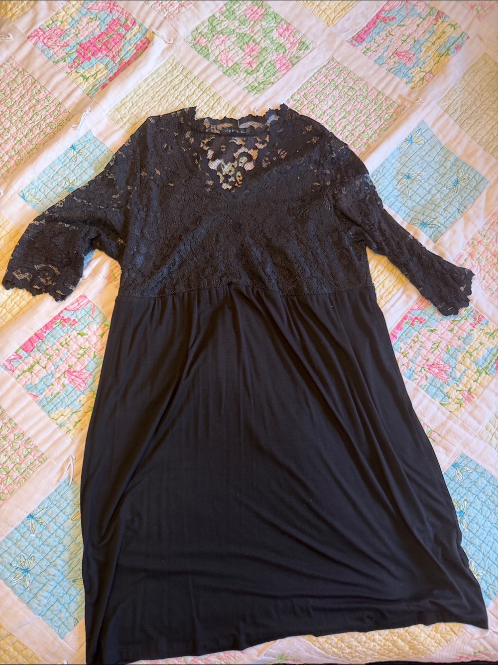 Karen Kane Black Lace-Top Midi Dress